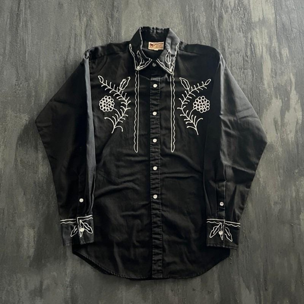Vintage Christensen Western Shirt Mens Small Black 1950s Peal Snap
